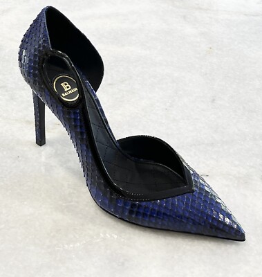 Balmain Snakeskin Embossed Leather Cutout Pumps, Blue - Retail $1,295