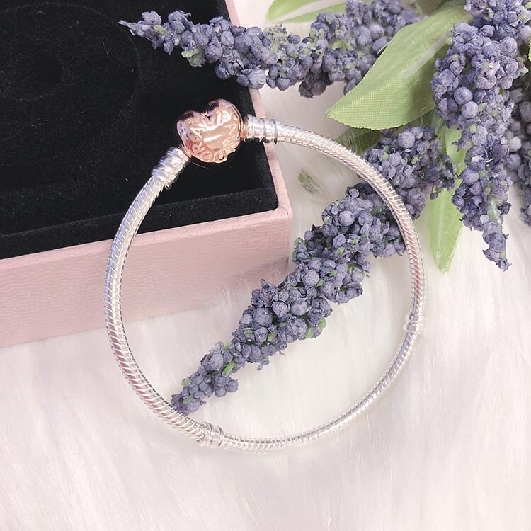 NEW Authentic 925 Silver Bracelet PANDORA Rose Heart Clasp Charm