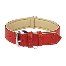 Riparo Red Leather Dog Collar for Medium Dogs Adjustable with Tag Holder