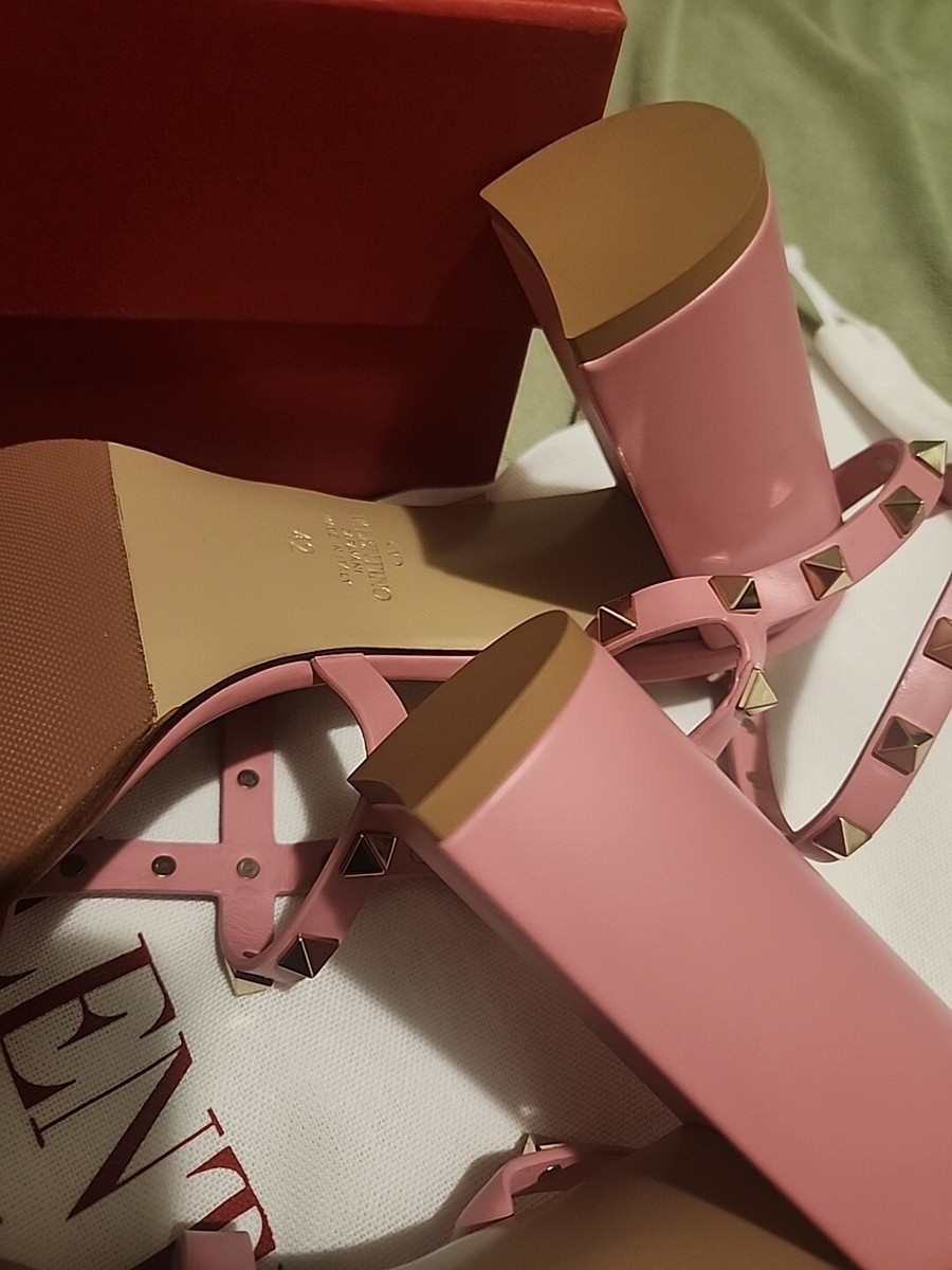 Valentino Rockstud Leather Sandals Candy Rose Size 42 New