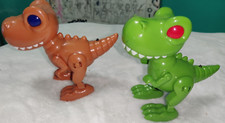 Lot Of 2 Brown And Green Toy Robotic Light Up Dinosaur Tyrannosaurus Rex