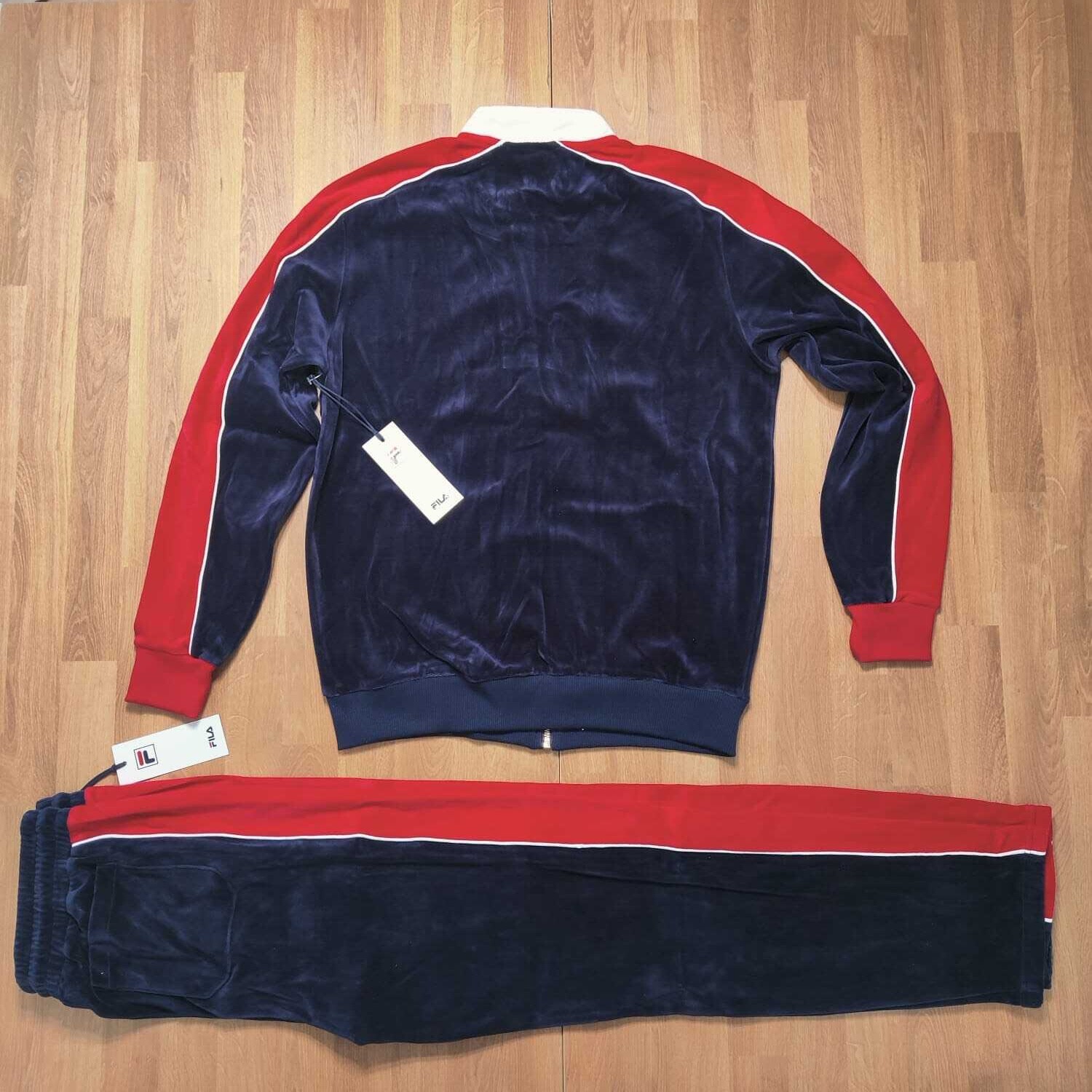 Fila Men's Velour Sweatsuit Tracksuit Navy Cima Velvet Size M L XL 2XL