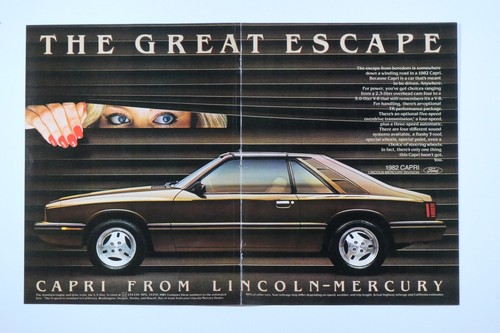 1982 Mercury Capri VTG The Great Escape Centerfold Original Print Ad 16 x 11" - Picture 6 of 9