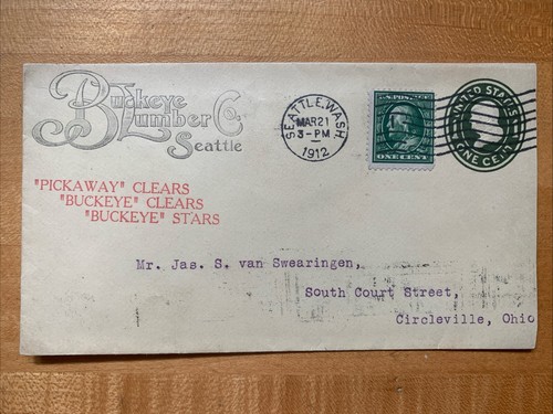 🏴☠️ US 1912 Wash. Seattle Uprated Stationery, Buckeye Lumber Co. AD Cover