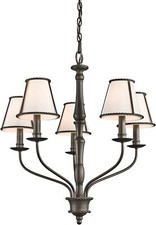 KICHLER 43339OZ Olde Bronze 5 Light Chandelier Off White Linen Fabric Shades
