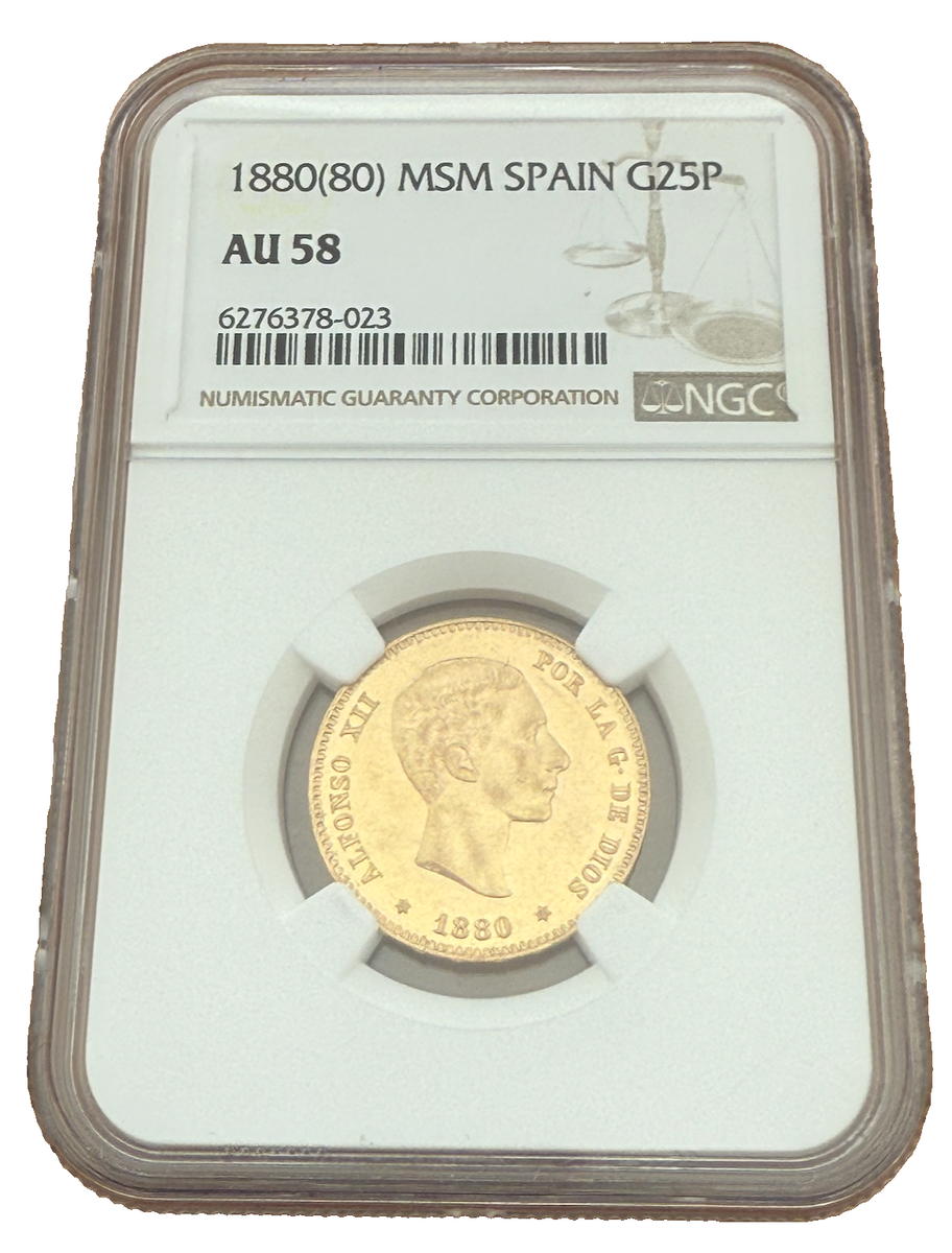 Spain 1880 (80) Gold 25 Pesetas NGC AU58 Alfonso XII | eBay Spain 1880 (80) Gold 25 Pesetas NGC AU58 Alfonso XII | eBay