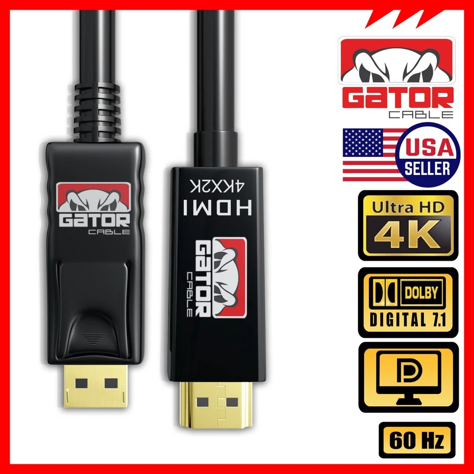 4K DisplayPort DP to HDMI Cable 60Hz 2160P 25.92Gbps HDR Audio Video Adapter PC - Image 4 of 4