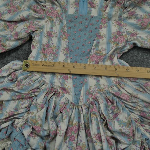 Vintage Handmade Dress Girls 6 Small Blue Floral Pink Victorian Youth - Picture 5 of 10