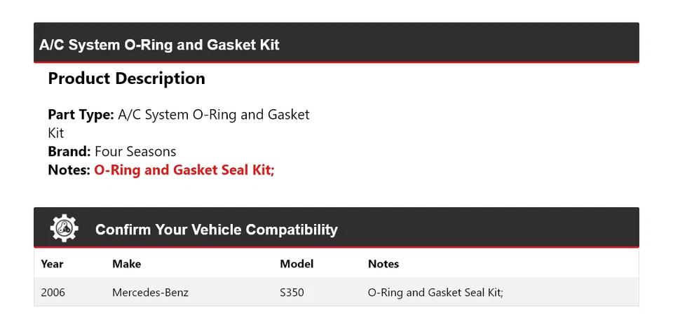For 2006 Mercedes-Benz S350 A/C System O-Ring and Gasket Kit 4 Seasons - Image 2 of 4