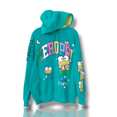Sanrio Keroppi Crewneck Pullover Sweatshirt Fuzzy Lined Green