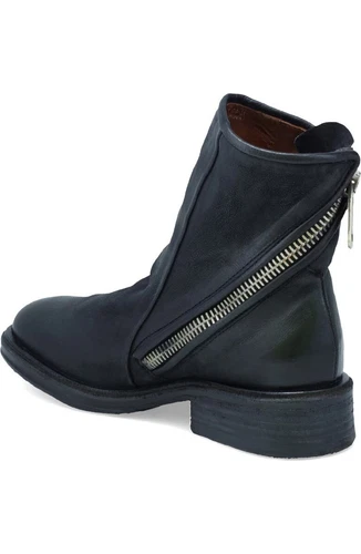 $400 A.S. 98 FLEETWOOD BOOTIE BLACK LEATHER MOTO BIKERASYMMETRIC ZIPPER 36 (DB9)