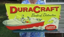 VINTAGE STYLE "DURACRAFT BOATS" EMBOSSED METAL ADVERTISING SIGN , (23"x 11")