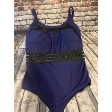 NWT Daci Deep Blue  Black Illusion Waist Swimsuit Built in Cups Lined Front XXL