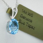 GENUINE 1.22 Cts BLUE TOPAZ PENDANT 14K WHITE GOLD - MADE IN USA -Free Appraisal — photo 1