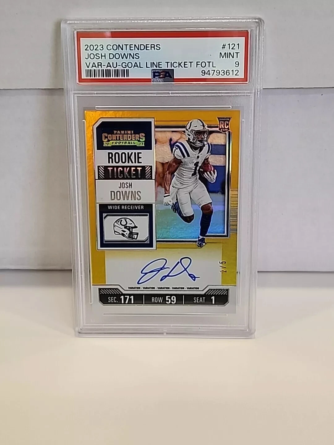 2023 Contenders Josh Downs Variation AUTO  RC  Ticket /5 PSA Mint 9   5 MADE