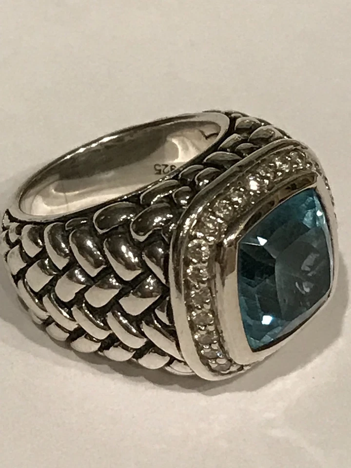 Anillo SCOTT KAY Sterling Tejido de Cesta Azul Topacio/Diamante Talla 6 26 Gr. $1200 Foto 2 de 4