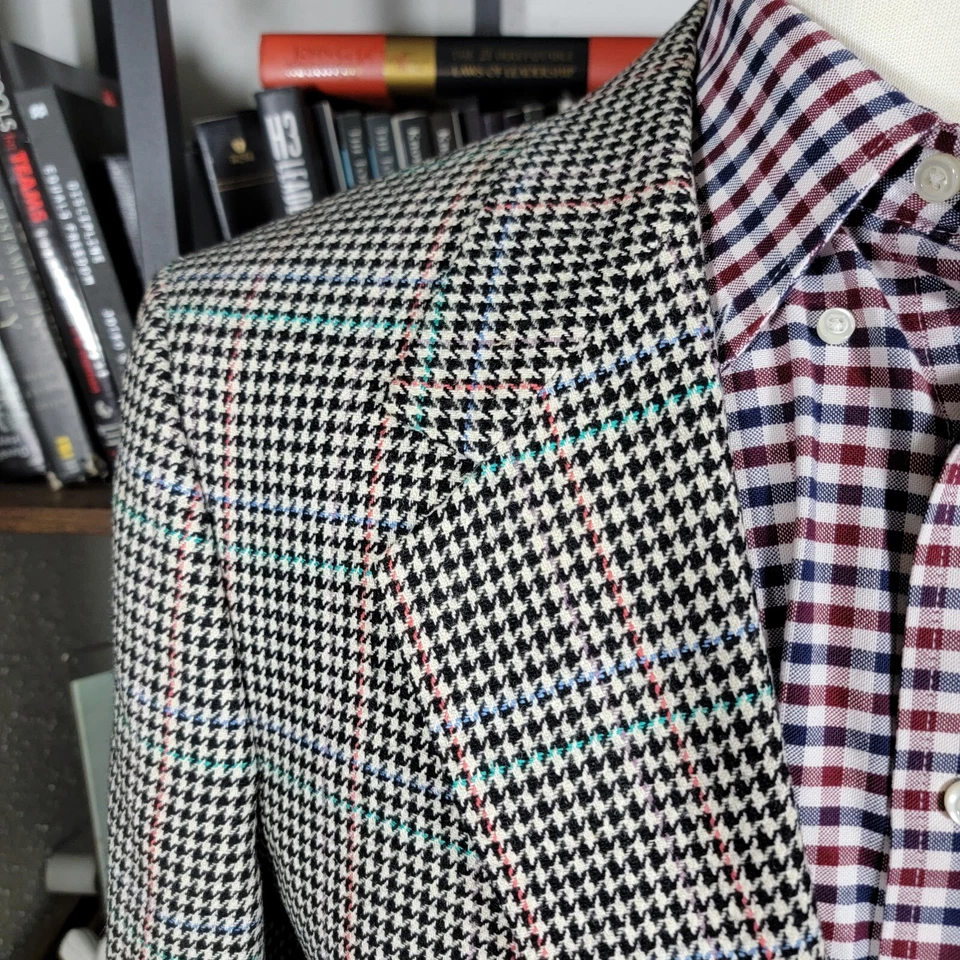 Casaco esportivo masculino vintage cores por Alexander Julian dois botões Houndstooth tamanho 45R - Imagem 4 de 4