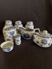 Vintage Japanese Stoneware Tea Set Hot Sake Set Of 12 Cups/Teapot Etc.RARE VTG