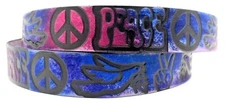 TIE DYE PEACE SIGN EMBOSSED GENUINE COWHIDE LEATHER BELT SIZE USA MADE