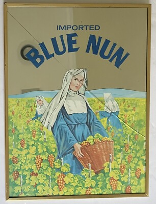 Imported Blue Nun Wine Mirror Three Nuns Picking Grapes In A Field 16'' x 12''