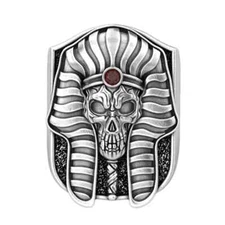 Classic Pharaoh of Egypt, Skull Mask Men's Signet Ring In 935 Argentium Silver
