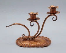 Gregorian Copper Double Candlestick Candleholder Roughly 6" Tall x 8 1/2" Wide