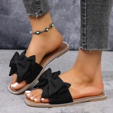Summer Slippers Big Bows Flat Beach Sandals Flip Flops Comfy Slides Shoes Woman