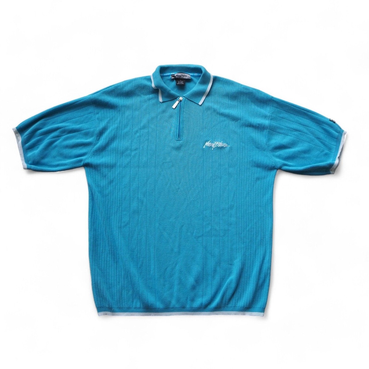 Johnny Blaze Vintage 90s Y2K Polo Style 1/4 Zip Shirt Blue / White