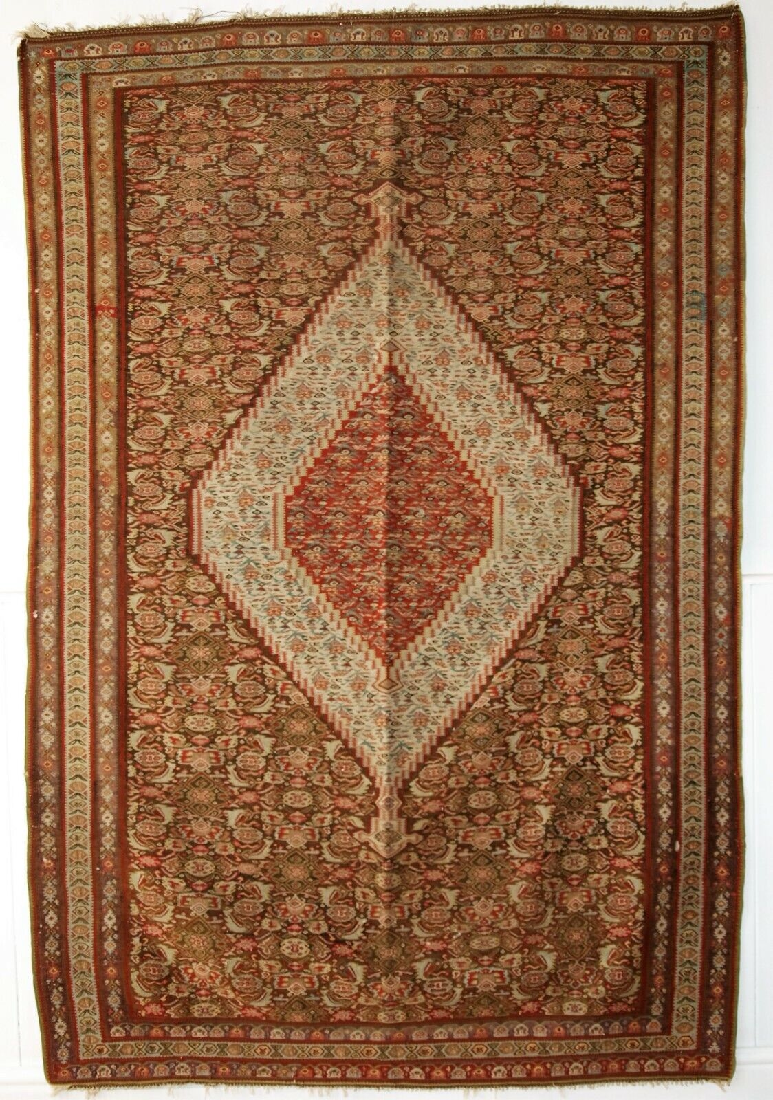 Antique Senneh Kilim, Very Fine Weave, Beautiful Design, Circa 1900