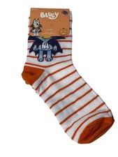 Bluey Halloween Kids Crew Socks White Orange Stripe Costume Shoe 10-4 New