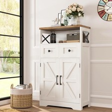 Farmhouse White Storage Cabinet with Doors and Drawers Pantry Hutch Cupboard New