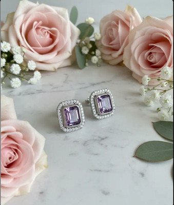 Judith Ripka Amethyst & Diamonique Smaragdschliff Omega Ohrringe Neu im Karton