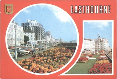 Vintage Eastbourne Sussex Postkarte 1986 Hotels & Gärten am Meer UK