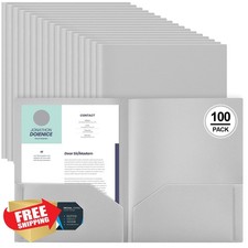 Gueevin Gray 100 Pcs Plastic Folders, 2 Pocket Letter Size, Business Card Holder