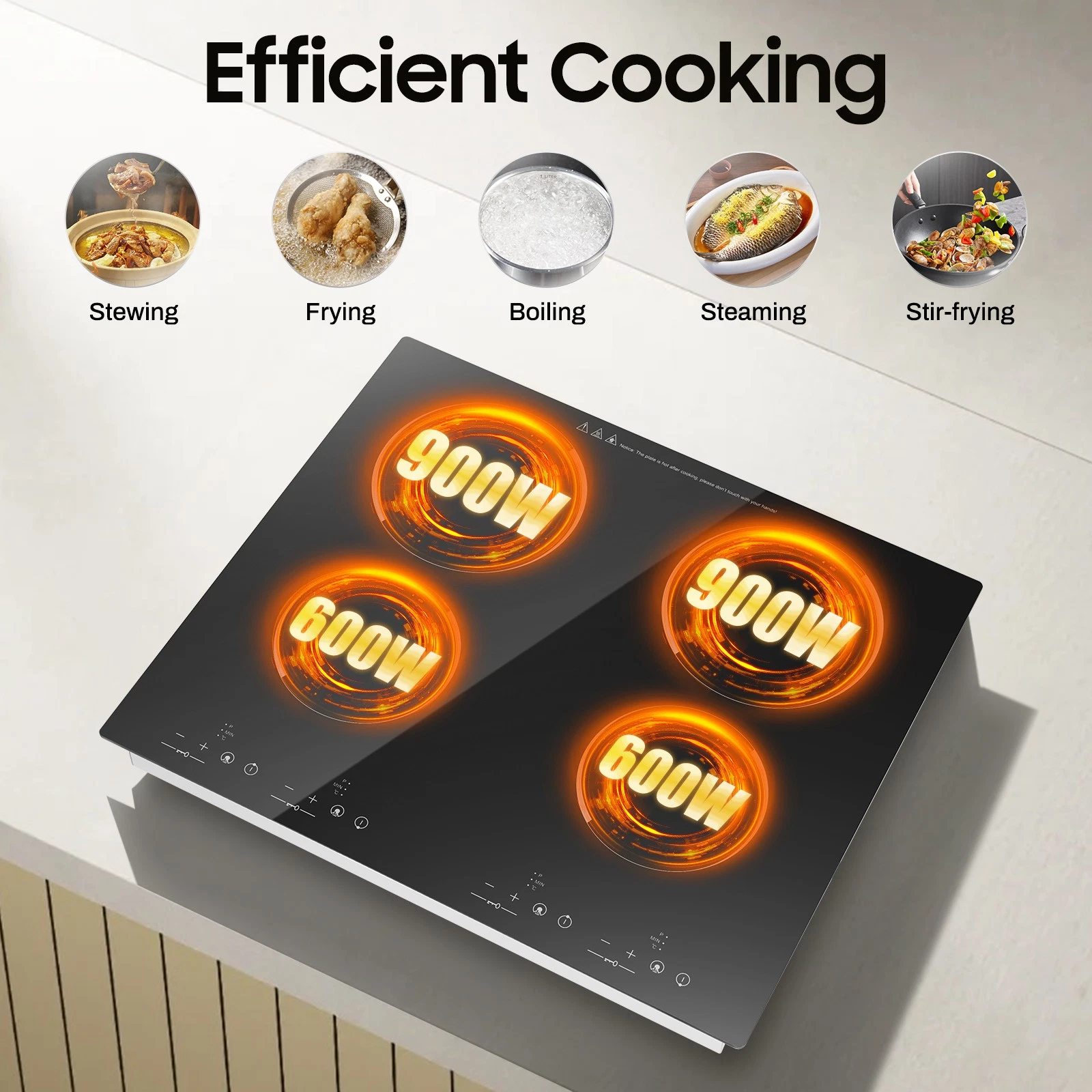 3000W Electric Ceramic Cooktop Built-In Sensor Touch-Control 9 Heating Levels