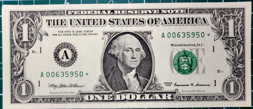 1999 STAR 2 UNC. Consecutive Numbered One Dollar Notes Boston A00635949/50* - Image 2 of 4