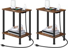 Side Table with Charging Station Set of 2 End Tables w/ USB Ports Nightstand