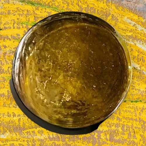 Glass Presentation Base Paperweight Amber Color 5" Diameter Wavy Bubbles - Picture 5 of 12