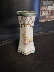 Antique Vintage Nippon Hat Pin Holder Hand Painted Floral Design W/Gold Japan