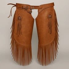 Western Leather Chinks – Premium Cowboy Riding Chaps with Fringe & Floral Conch