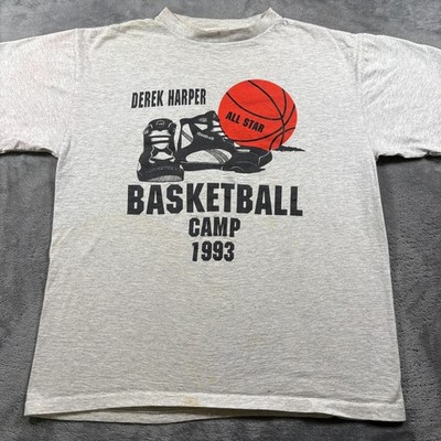 Vintage 1993 Reebok T-Shirt Men Large Gray Derek Harper Basketball Camp All Star