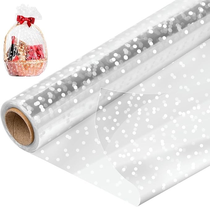 34 In x 100 Ft Clear Cellophane Wrap Roll, Extra Wide, 2.5 Mil Thick Transpar...