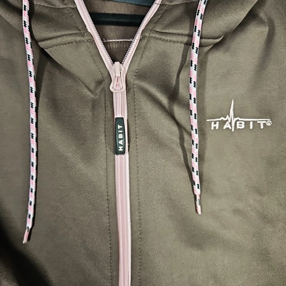 Habit Performance Zip-up Brown Hooded Jacket Pink Real Tree Camo Pockets Sz XL  - Image 3 of 4