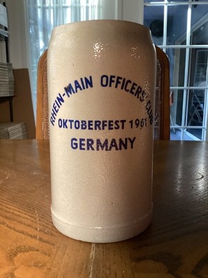 Vtg gray Rhein-Main Officers' Club Oktoberfest stein/mug Germany 1961 7.25''   E3