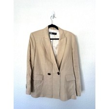 ZARA Woman Double Breasted Linen Crossover Blazer Light Camel NWT XS Oversized