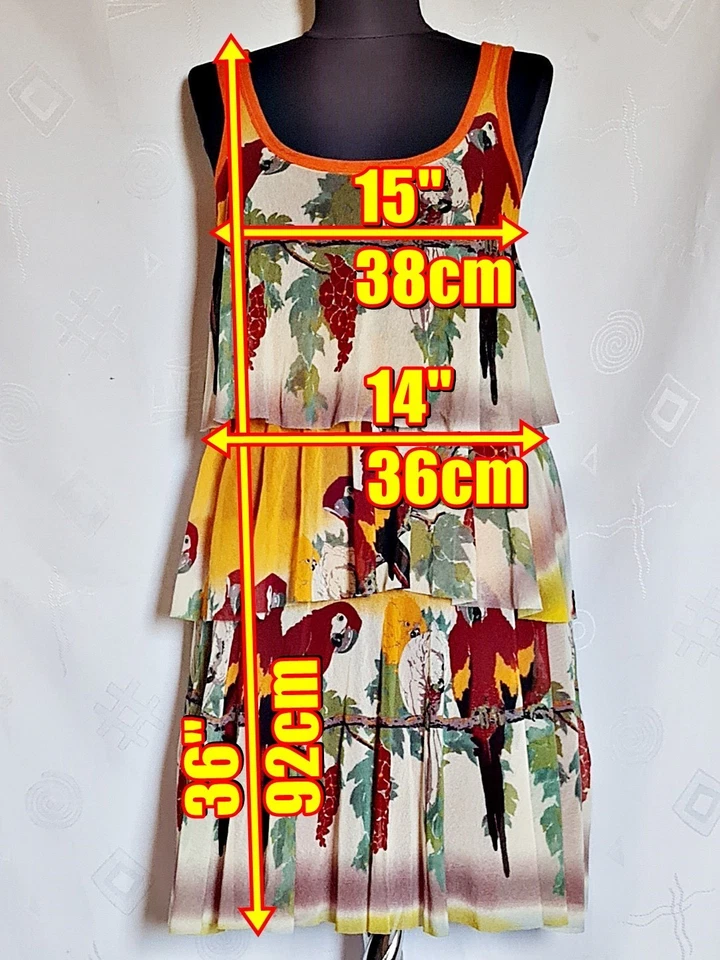 DRESS ITALY AUTHENTIC JEAN PAUL GAULTIER SOLEIL PARROTS WOMEN US 6 S EU34 - Image 2 of 4