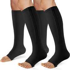 Zipper Compression Socks Women Men 15-20mmHg Open Toe knee high