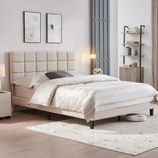 Full/Queen Size Bed Frame w/Fabric Upholstered Headboard/Slats Support No-Noise✨