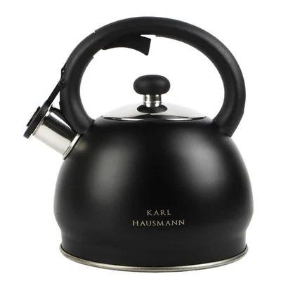 KARL HAUSMANN Wasserkessel Edelstahl 1,8L Schwarz mit Pfeife – für Induktion & Gas