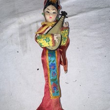 Chinese Lady Figurine in Red Robe Holding Str...